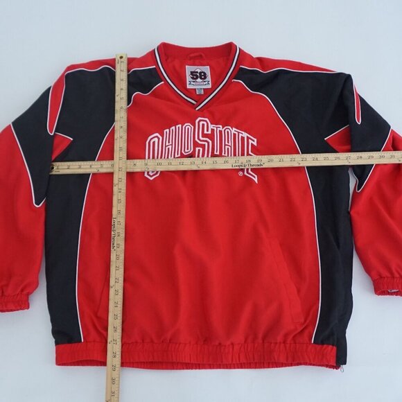 Ohio State Buckeyes 58 Sports Collegiate Red Black Cotton Lined Windbreaker Coat - Picture 4 of 11